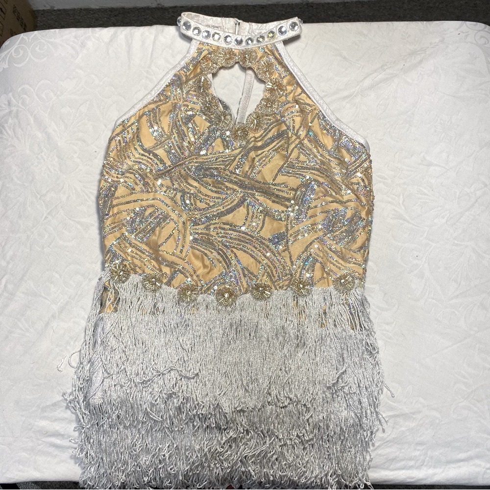 Amazing Bedazzled Strappy Top! Stretchy Sparkly Glittery High Neck Small Fringe